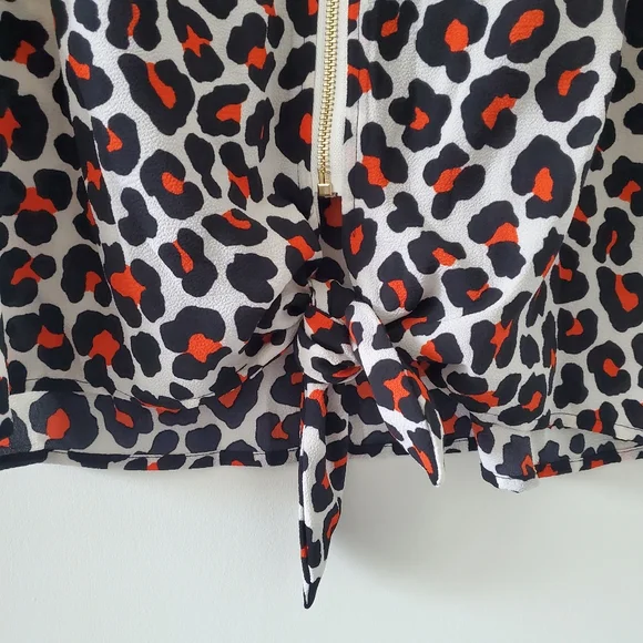 NWT Michael Kors Leopard Print Zip / Tie Blouse - Picture 3 of 8